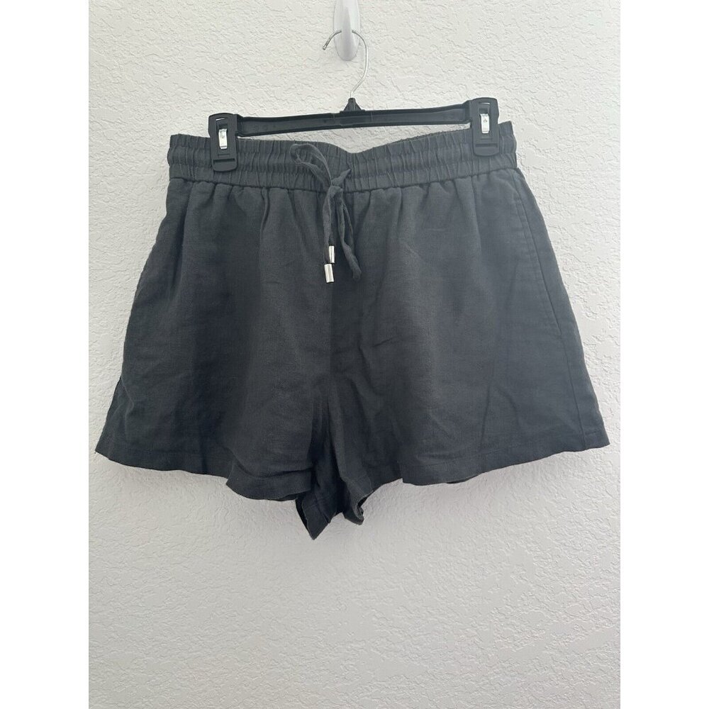 Zara Womens Anthracite High Waist Drawstring‎ Linen Blend Shorts Size M Cottage